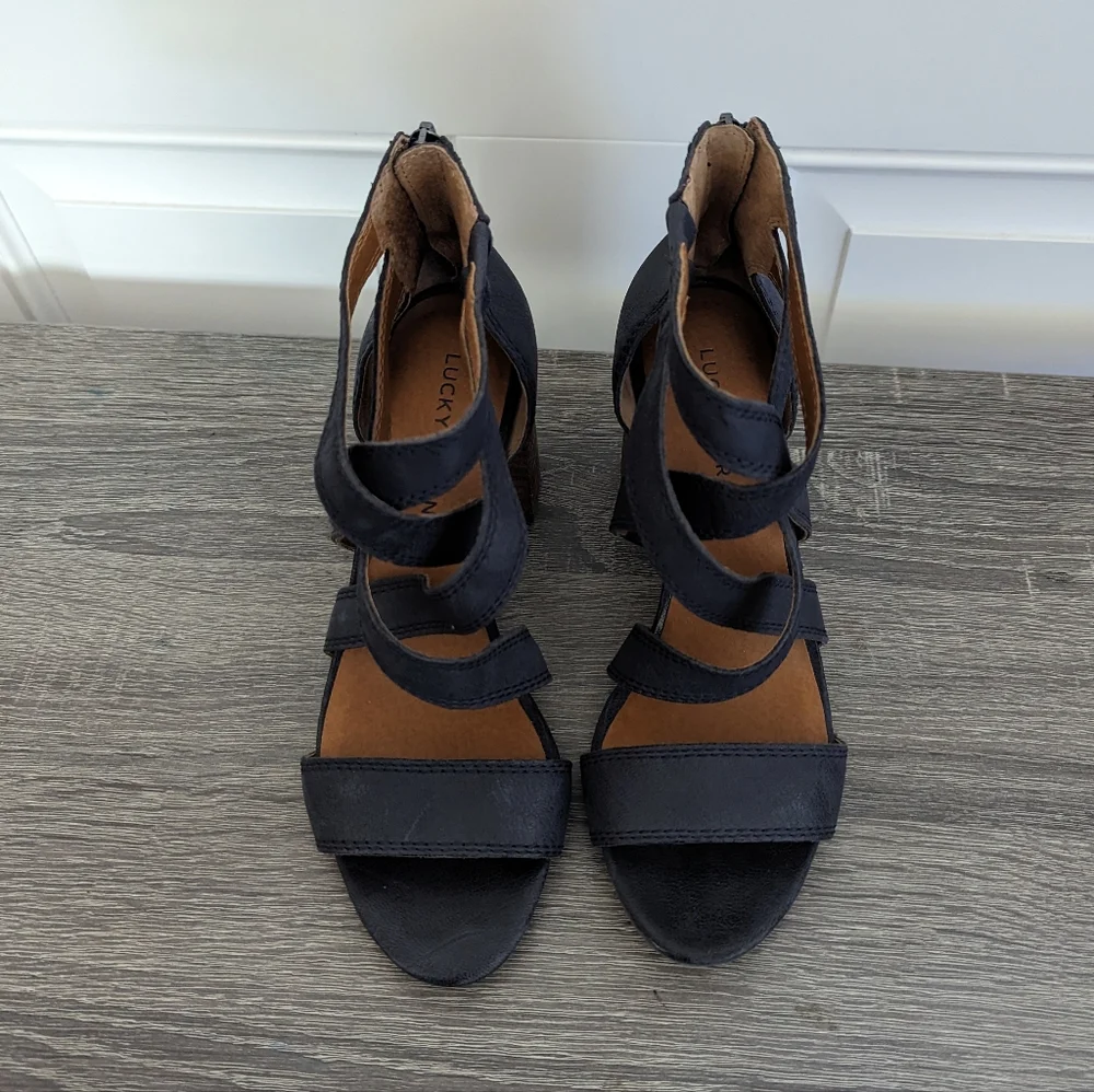 Lucky Brand Blue Leather Sandal Heel- Vyrah - Picture 1 of 10